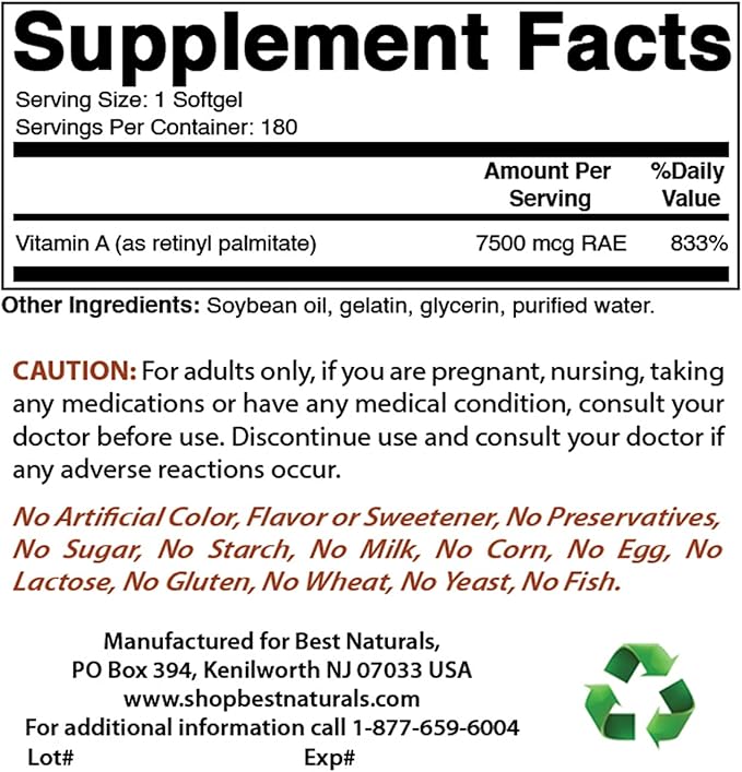Best Naturals Vitamin A 25000 IU & Zinc Citrate 30 mg