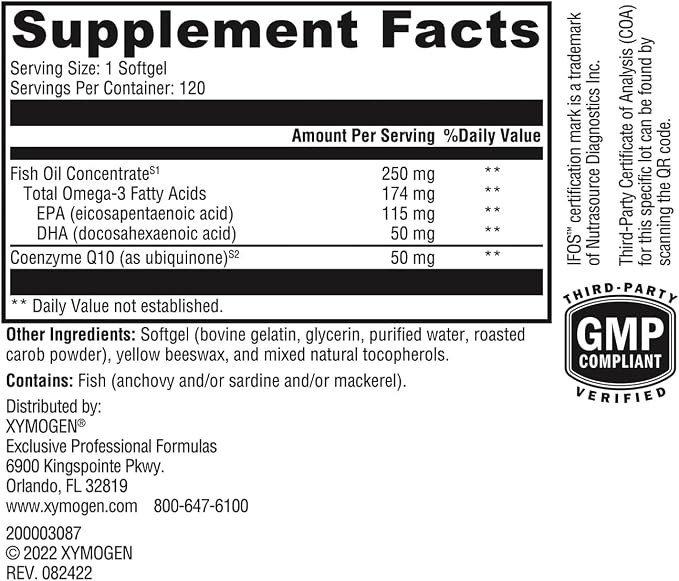 XYMOGEN CoQmax Omega 50 mg - Dual-Action Heart Health Support - CoQ10 Plus Fish Oil Omega-3 - MaxSimil Monoglyceride EPA DHA - Enhanced Absorption - 120 Softgels