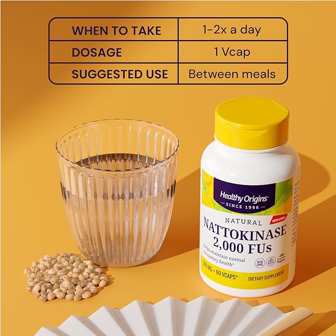 Healthy Origins Nattokinase 2,000 FU's (100 mg, Non-GMO, Gluten Free, Circulatory Support), 180 Veggie Caps