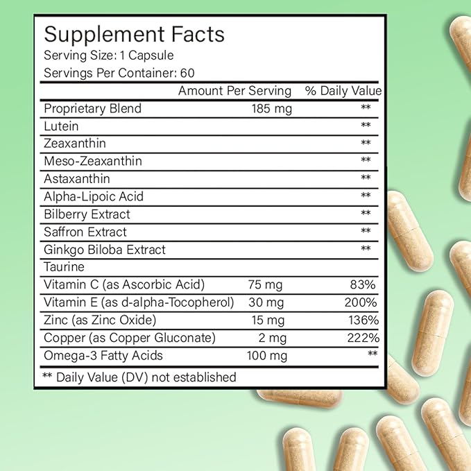 14-in-1 Advanced Eye Vitamin Supplement with Lutein, Zeaxanthin, Bilberry Extract & Zinc for Adults - Supports Vision, Macula & Blue Light Protection - 60 Capsules (01)