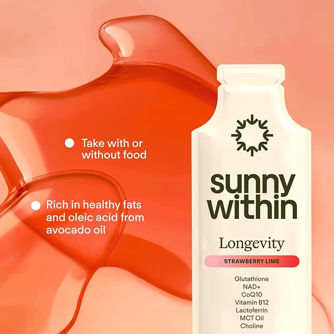 Liposomal Glutathione Supplement NAD+ Longevity Mix w/Liquid NAD+, CoQ10, B12, MCT & Avocado Oil – Cellular Health, Energy, Brain, Gut & Heart Support* – Strawberry Lime – 30 Pouches