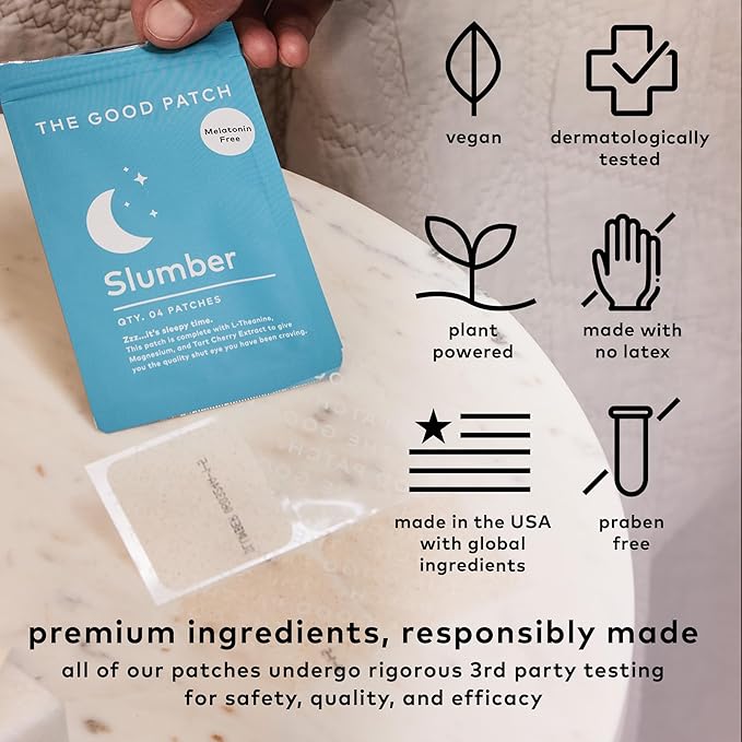 The Good Patch Slumber Sleep Patch Support, Melatonin Free, Sustained Release, Natural Patch with L-Theanine, Magnesium, Tart Cherry Extract, Plant Powered Wearable Wellness (24 Total Patches)