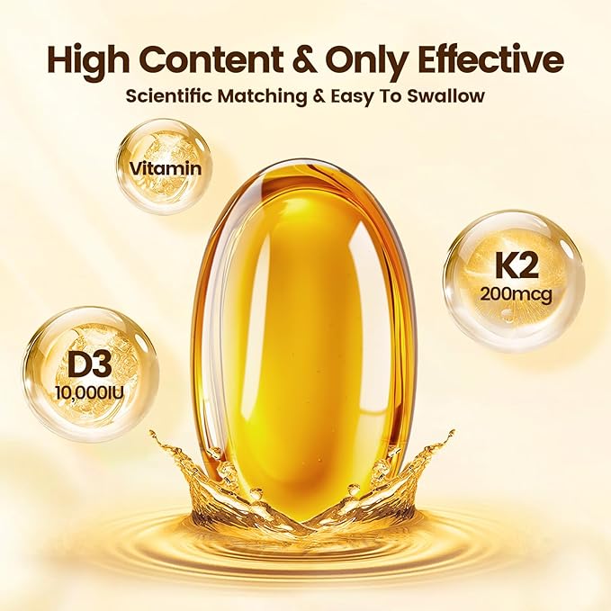 VivoNu Vitamin D3 K2 10000 IU with MK7-300 Virgin Coconut Oil Softgels, 2 in 1 Vitamins D & K Complex | Vitamina D3 con K2 (180 Capsules per / 1Bag)