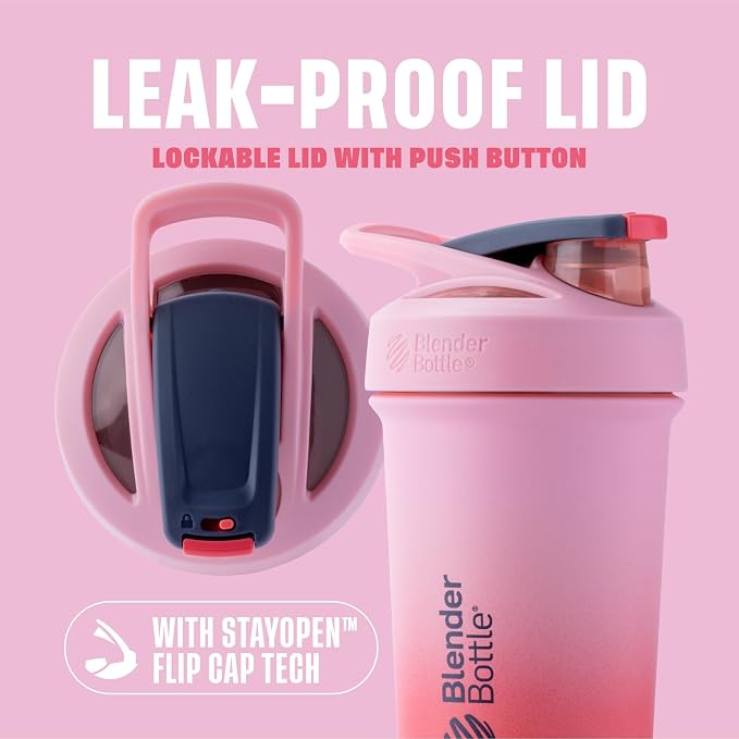 BlenderBottle Sport Sleek Insulated Stainless Steel Shaker Bottle with Wire Whisk, Protein Shakes & Hydration for Athletes & Fitness Enthusiasts, Lockable Lid, 25-Ounce, Flamingo Ombre