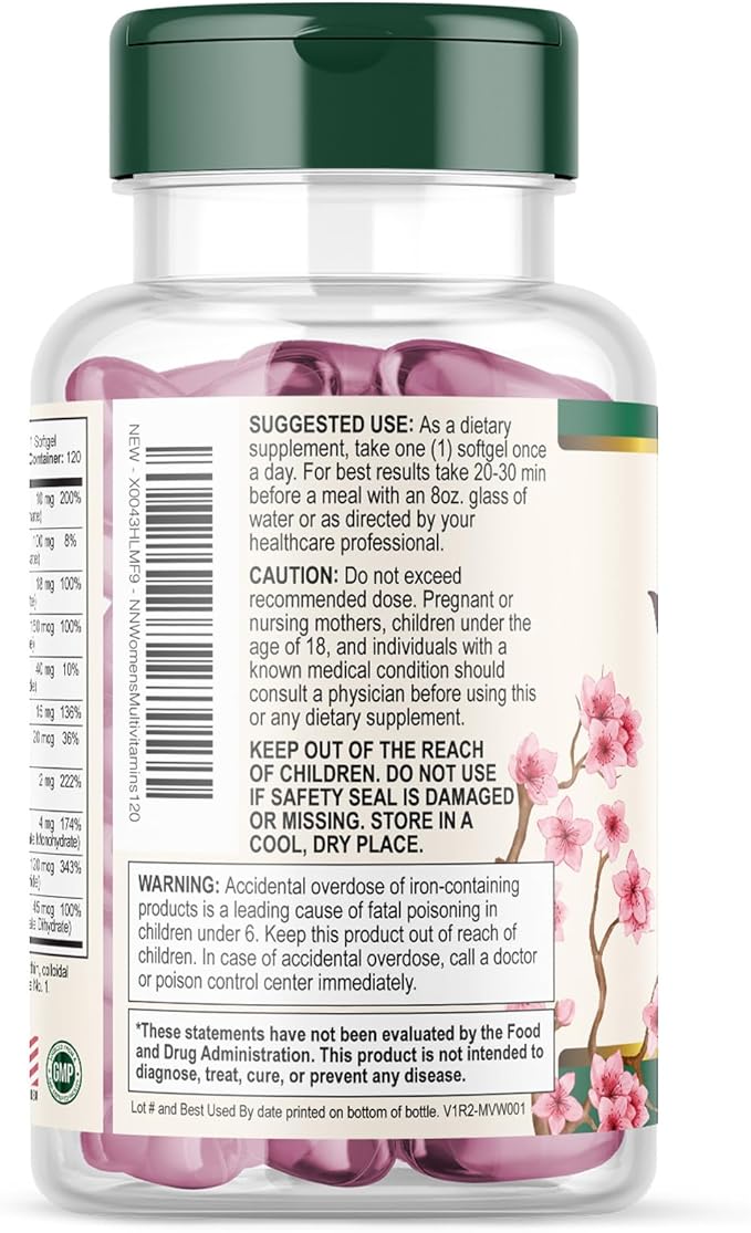 Multivitamin for Women - Essential Daily Womens Multivitamins with Calcium, Folic Acid, Vitamin A, C, D, E, B Vitamins, Zinc and Iron - Energy, Focus & Immune Support, Bottled In USA - 120 Softgels