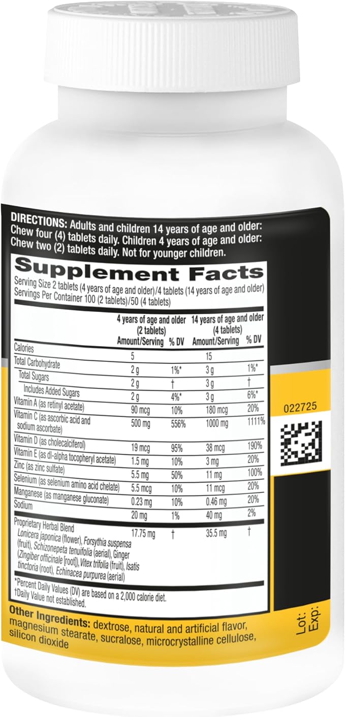 Airborne Citrus Chewable Tablets, 200ct | Immune Support Supplement with 1000mg Vitamin C + Vitamins A, D, E, Zinc,Selenium, & Manganese | Herbal Blend | Gluten Free