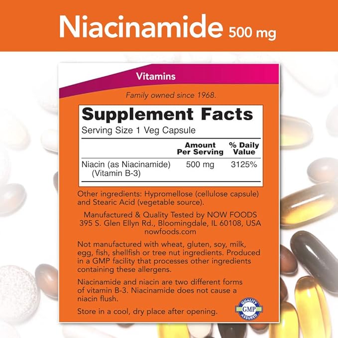 NOW Niacinamide 500mg,100 Capsules