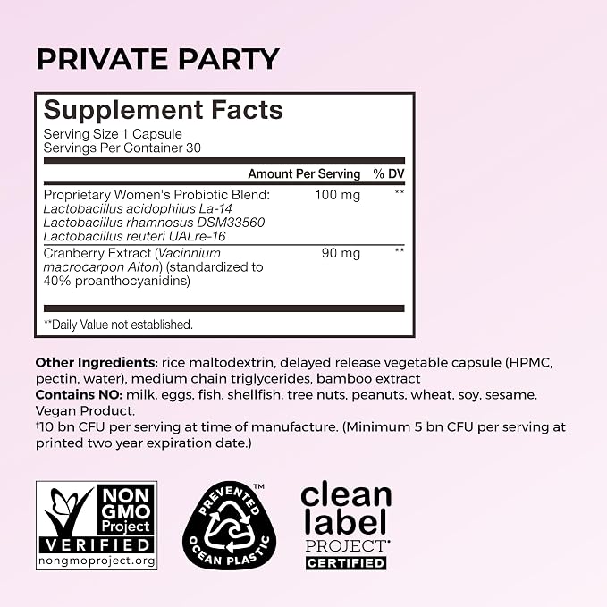 HUM Private Party Vaginal Probiotics for Women, pH Balance and Urinary Tract Support Vaginal Probiotic Supplement with Cranberry & Lactobacillus Blend, Women's Health Cranberry Pills, 30 Capsules