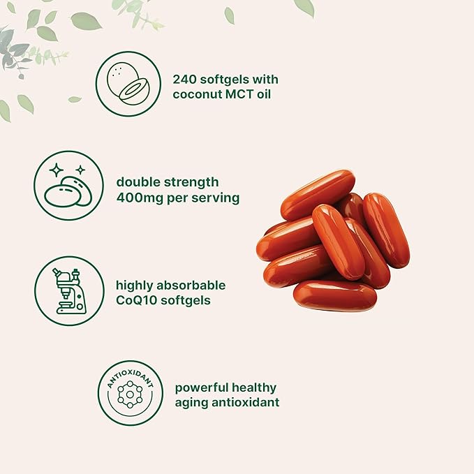 Micro Ingredients CoQ10 400mg Per Serving | 240 Softgels with Coconut MCT Oil | High Absorption Coenzyme Q10 as Ubiquinone | Non-GMO