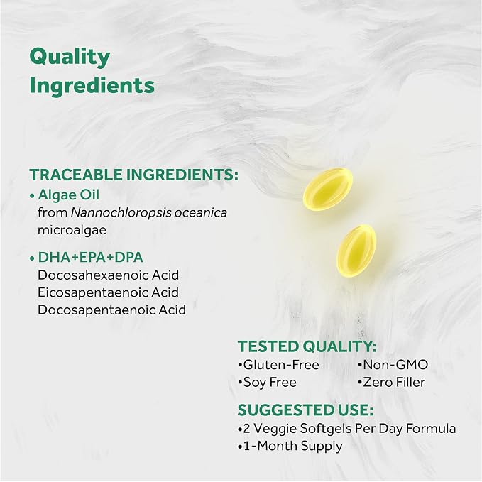 Naturalis Vegan Omega 3 DHA, EPA & DPA from Algae | Vegan Society Certified, Sustainably Sourced, True Full Spectrum | 60 Veggie Softgels (Carrageenan Free)