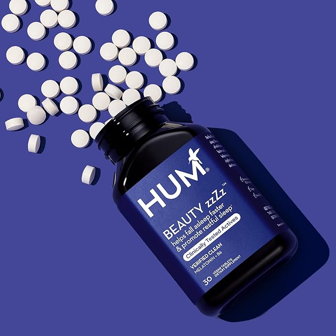 HUM Beauty zzZz Melatonin Sleep Supplement for Adults with Melatonin 3mg, Vitamin B6 and Calcium, Vegan, Gluten Free, Non GMO Sleep Support Tablets for Adults and Beauty Rest, 30 Vegan Tablets