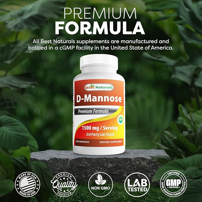 Best Naturals D-Mannose 1500 mg Per Serving 120 Capsules (Pack of 3)