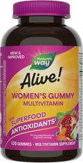 Nature's Way Alive! Women's Daily Gummy Multivitamins, 16 Vitamins & Minerals, Energy Metabolism*, Hair Skin & Nails*, Vegetarian, Mixed Berry Flavored, 130 Gummies (Packaging May Vary)