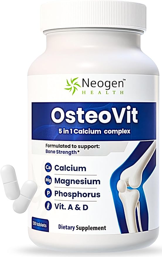 OsteoVit 5-in-1 Calcium 120 tabs Multivitamin: Calcium, Magnesium, Phosphorus, Vitamin D3 & A - Bone Strength & Flexibility*, Non-GMO Gluten Free | Calcium Supplement for Women & Men with Vitamin D