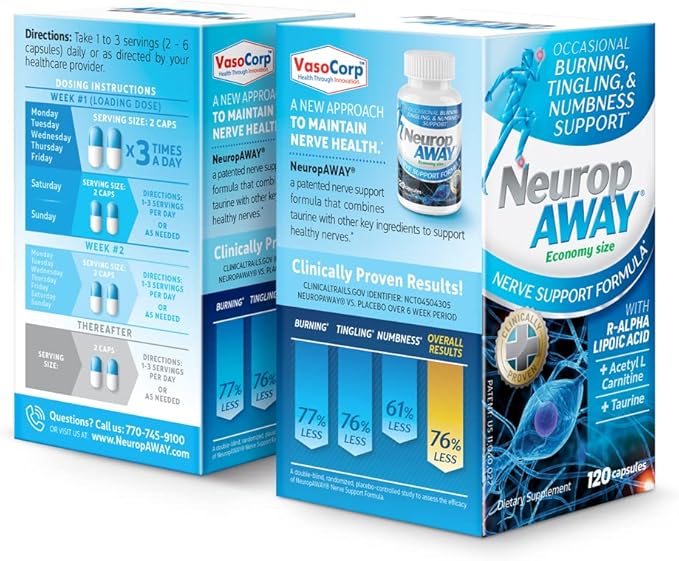 NeuropAWAY Nerve Support Supplement, R-Alpha Lipoic Acid to Help Provide Nerve Relief and Health in as Little as 5 Days, Acetyl-L-Carnitine, Taruine, Vitamin B12, L-Citrulline 120 Capsules