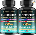 2 Pack Elderberry Immune Support Supplement 8-in-1 Formula with Echinacea, Vitamin C & Zinc, Vitamin D 5000 IU, Turmeric, Ginger, Ashwagandha – 60 Capsules Each