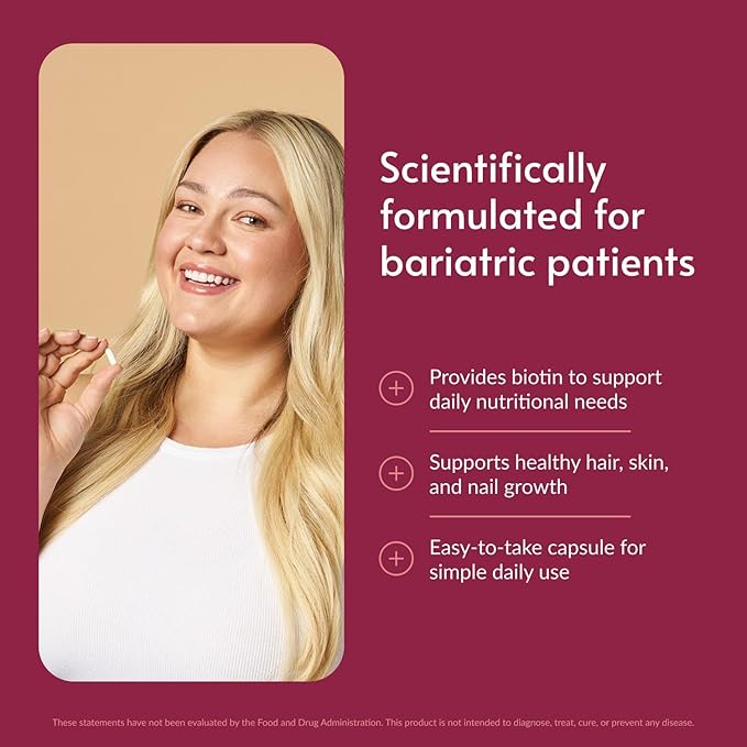 Bariatric Advantage Biotin 5,000 mcg - for Bariatric Surgery Patients - Easy-Digest Mini Capsules - Biotin Supplement - Hair, Skin & Nails Support* - 90 Count