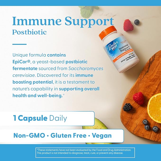Doctors Best EpiCor Immune Support Postbiotic Supplement - 500 mg Dried Yeast Fermentate Per Capsule, Immune & Gut Health Support for Men & Women, Non-GMO, Gluten Free, Vegan - 60 Veg Caps