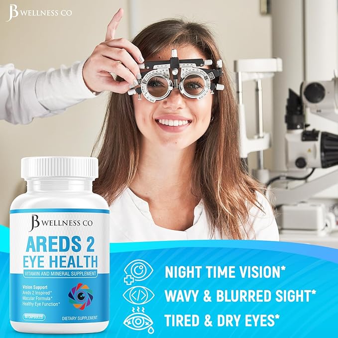 JB Wellness AREDS 2 Eye Vitamin & Mineral Supplement, Contains Lutein, Vitamin C, Zeaxanthin, Zinc & Vitamin Enhance Vision Supplement - 180 Count