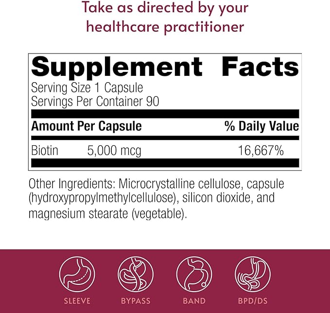 Bariatric Advantage Biotin 5,000 mcg - for Bariatric Surgery Patients - Easy-Digest Mini Capsules - Biotin Supplement - Hair, Skin & Nails Support* - 90 Count