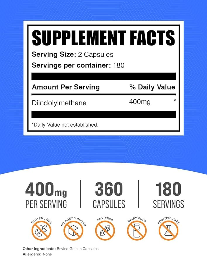 BulkSupplements.com DIM Capsules - Diindolylmethane, DIM Supplement for Men & Women - Gluten Free, 2 Capsules per Serving, 360 Count (Pack of 1)