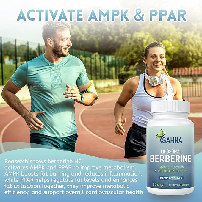 Sahha Liposomal Berberine HCL 1500mg High Bioavailability for Men and Women Overall Health Supplement（2 Pack）