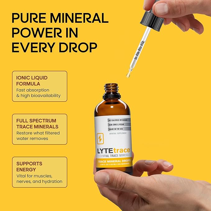 LyteLine Trace Mineral Drops 100ml x 200 Servings - Max-Absorption Ionic Natural Sodium Free Trace Minerals Concentrate to Balance the Body's pH - Non-GMO, Vegan, Kosher, and Keto Friendly