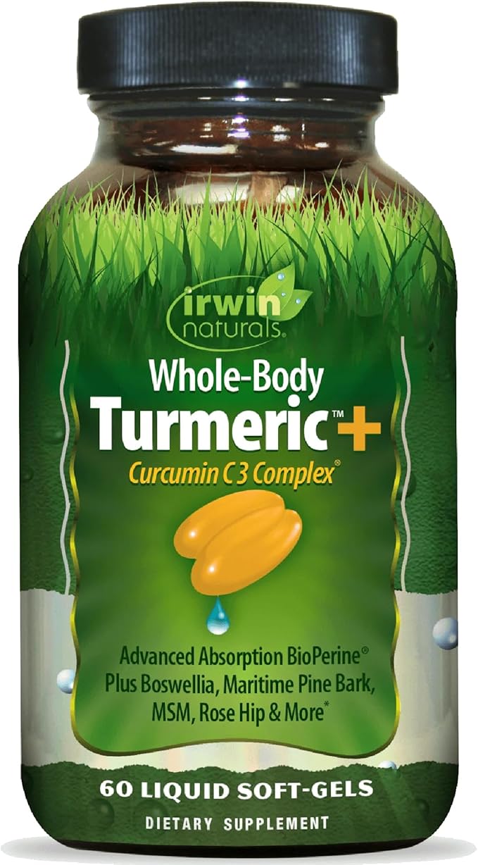 Irwin Naturals Whole-Body Turmeric+ - 60 Liquid Softgels - BioPerine Complex Enhanced Absorption - 30 Total Servings