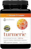 Youtheory Turmeric Extra Strength - 1,000 mg - Supports Muscle & Joint Health* - Contains Bioenhancers, Curcuminoids & Herbal Extracts - USP Verified - 180 Vegetarian Capsules (90-Day Supply)