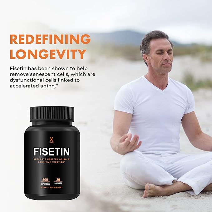 HUMANX Fisetin 500mg - 98% Pure Fisetin Supplement - Powerful Serving Size (Similar to Apigenin, Luteolin, Quercetin) Senolytic Activator - Natural Polypheonols - USA Made, Non-GMO Fisetin Capsules