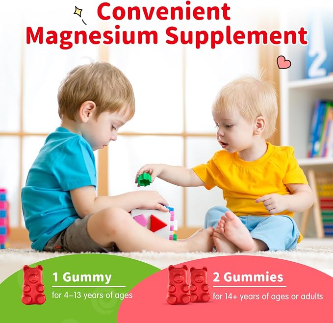Kids Magnesium Glycinate Gummies, Magnesium Supplement with L-Theanine, Vitamin B6, D3 for Kids & Adults, Calm Magnesium for Sleep Relaxation,Brain,Bones,Sugar Free Strawberry 120ct