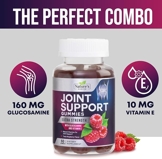 Joint Support Gummies - Extra Strength Glucosamine Gummy Supplement with Vitamin E - Natural Cartilage Joint Health & Flexibility Support, Best Support Glucosamine Chew for Men & Women - 60 Gummies