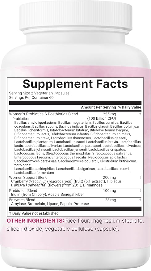 Micro Ingredients Probiotics for Women 100 Billion CFU with Prebiotics, 120 Veggie Capsules | pH Balance, Urinary Tract, Vaginal & Gut Health Support* | 40 Strains with Cranberry, D-Mannose & More