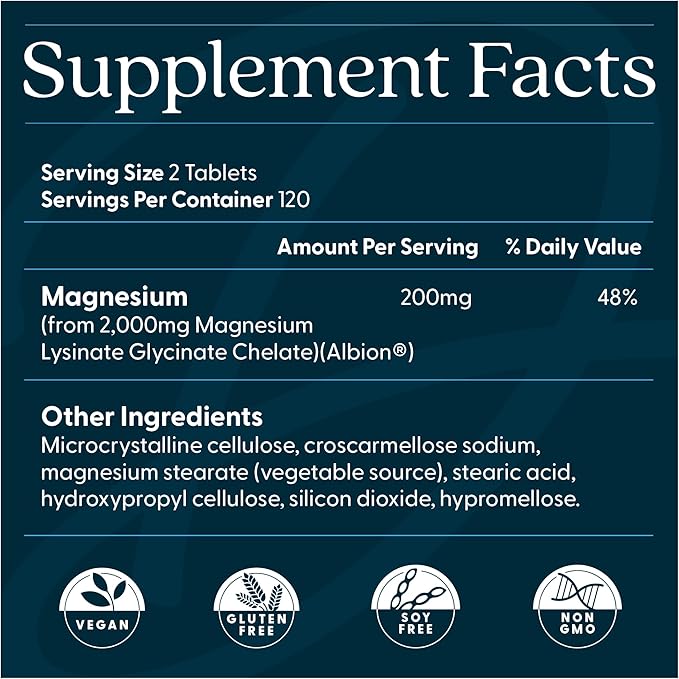 Doctor's Best High Absorption Magnesium Glycinate Lysinate Supplement for Sleep Support - Chelated Magnesium Tablets for Women & Men, 200mg per Serving, Supports Calm & Relaxation, Vegan - 240 Count