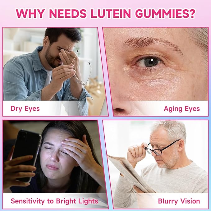 Lutein and Zeaxanthin Supplements, Lutein Gummies with Zeaxanthin,Vitamins A, C, E, Bilberry, Astaxanthin for Vision Health & Eye Strain, Sugar-Free/Vegan, Raspberry Flavor 120 Count