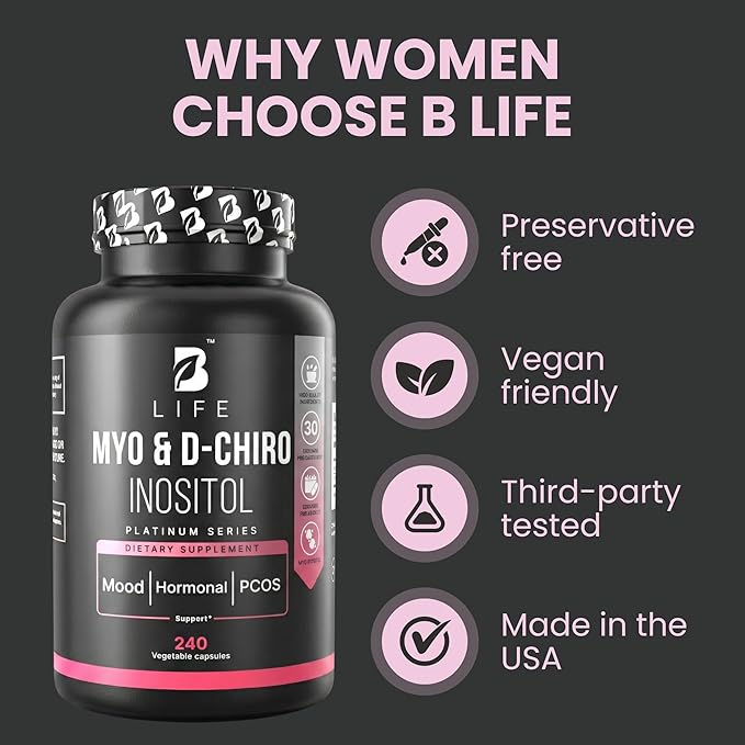 Myo-Inositol & D-Chiro Inositol 40:1 for Women | I Inositol Supplement for Women | Hormone Balance, Fertility & Cycle | Vitamin B8, Insulin & Flo Ovarian Support | 240 Caps