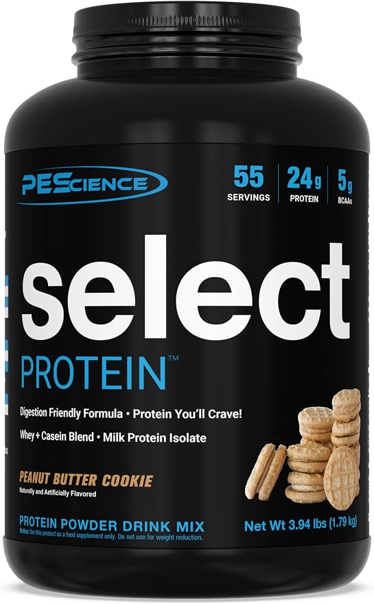 PEScience Select Protein Powder, Whey and Casein Blend, Lean Protein Powder for Women and Men, Low Calorie, Low Carb, Keto Friendly, Gluten Free, Peanut Butter Cookie - 55 Servings