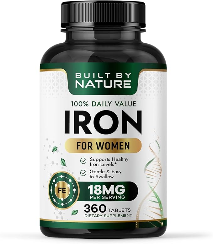 Built By Nature Iron Supplement – 100% Daily Value Iron Pills for Women – 18 mg Iron Tablets for Energy & Anemia Support – 360 Tablets