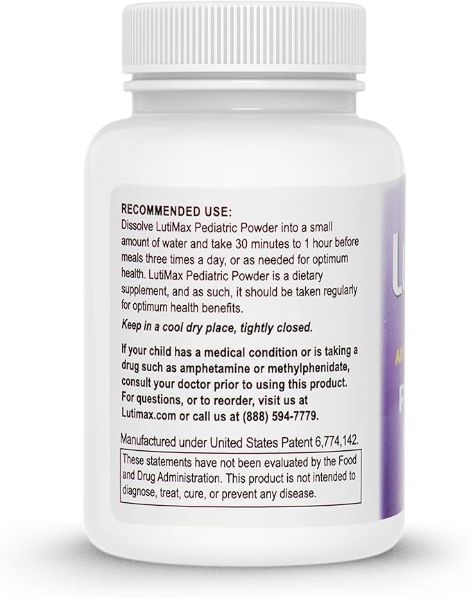 Lutimax Pediatric Powder Brain Supplement with Luteolin & Rutin - Kids Memory, Focus, Muscle & Immune Support Brain Supplements - Nootropic Antioxidants - 100 Servings