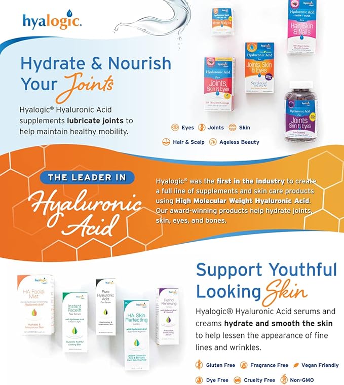 Hyalogic HylaVision Eye Vitamins – with Hyaluronic Acid, Clear Eyes with Lutein and Zeaxanthin Supplements for Eye Care Eye Health Support - 120 Capsules