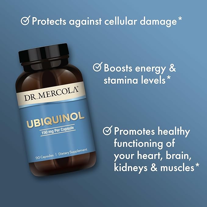 Dr. Mercola Ubiquinol - Supports Energy Production - Antioxidant Supplement - Non-GMO, Gluten-Free & Soy-Free - 90 Capsules (90 Servings) - 150 mg