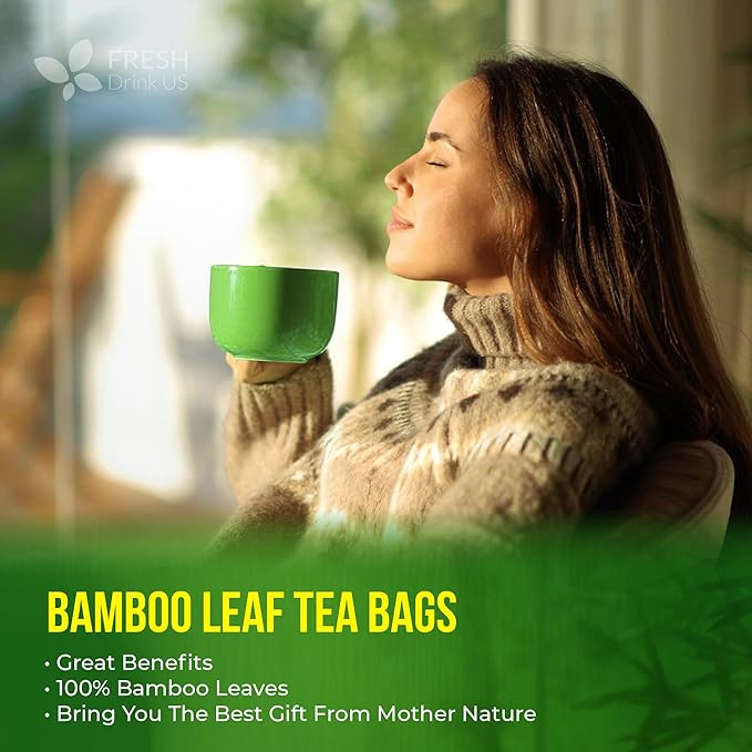 FreshDrinkUS, Premium Bamboo Leaf Tea Bags | 40 Count | Naturally Light & Refreshing Caffeine-Free Herbal Tea – From 100% Natural Bamboo Leaves. Sugar-Free. Vegan