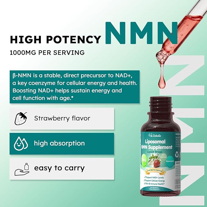 NMN Supplement Liquid Drops,4-in-1 NMN Beta 1000mg w. Quercetin TMG Resveratrol for Anti Aging Energy & Immune Support, NMNH Alternative Liposomal High Absorption for Women Men