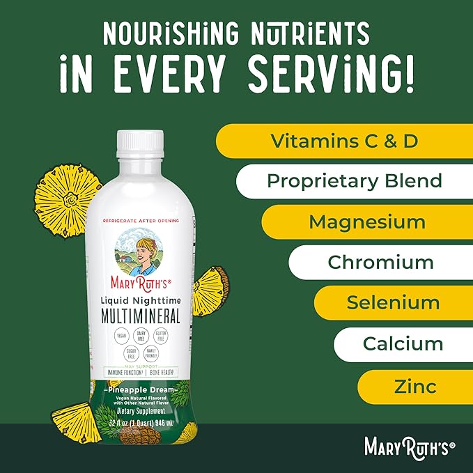 MaryRuth's Liquid Nighttime Multimineral | No Melatonin | Bedtime Routine | Magnesium Citrate | Calcium | Zinc | Vitamin D3| Available in 4 Flavor - Vegan | Sugar Free | Gluten Free | 32 Oz