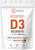 Micro Ingredients Vitamin D3 50,000 IU + K2 MK-7 200 mcg, 240 Softgels | Virgin Coconut Oil | 2-in-1 Support | Easy to Swallow, Non-GMO