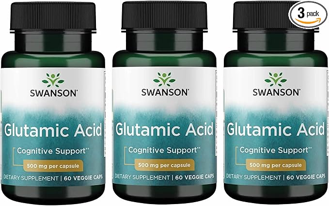 Swanson Amino Acid Glutamic Acid 500 Milligrams (3 Pack)