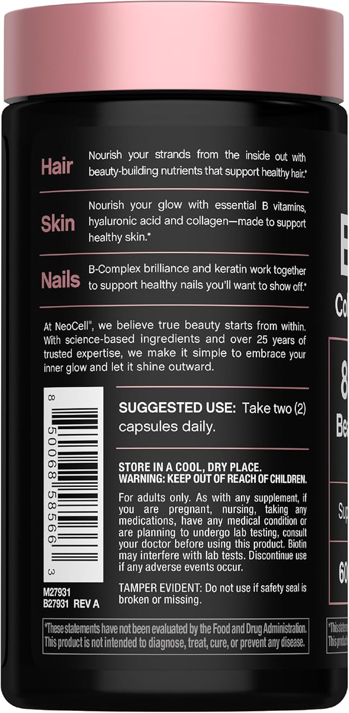 NeoCell Biotin Collagen Keratin Supplement | 80000mcg | 60 Capsules | Beauty B-Complex | Plus Hyaluronic Acid | Hair, Skin, and Nails