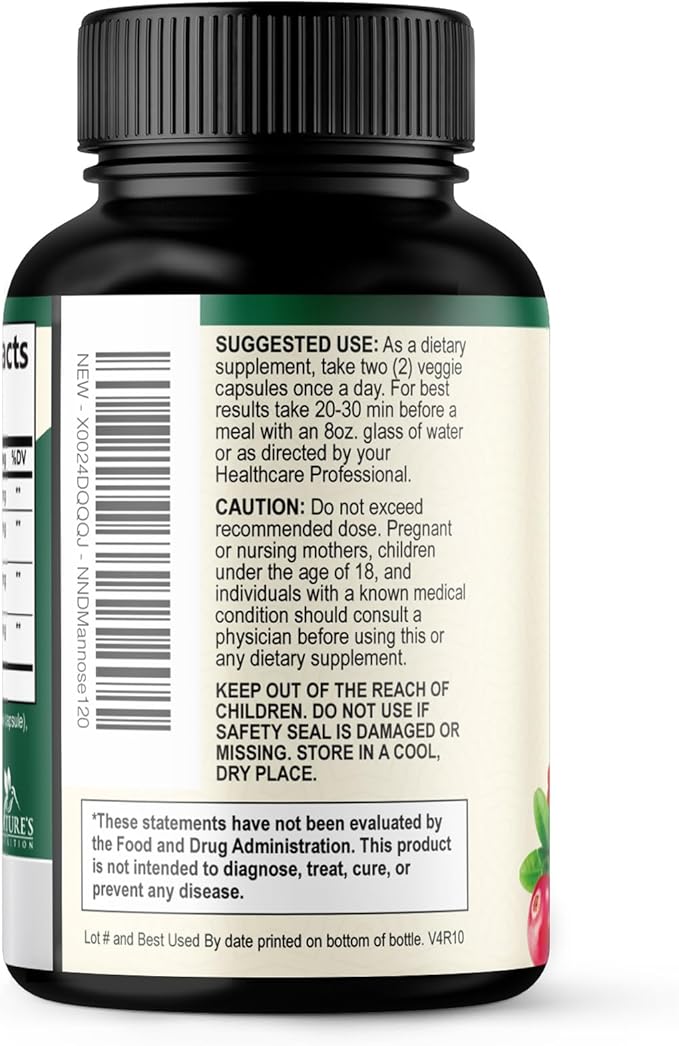 D-Mannose 1000mg Per Serving - Cranberry & Hibiscus - Effective Fast-Acting, Flush The Impurities for Bladder, Urinary Tract Health Support Supplement, for Women and Men, USA Bottled - 120 Capsules