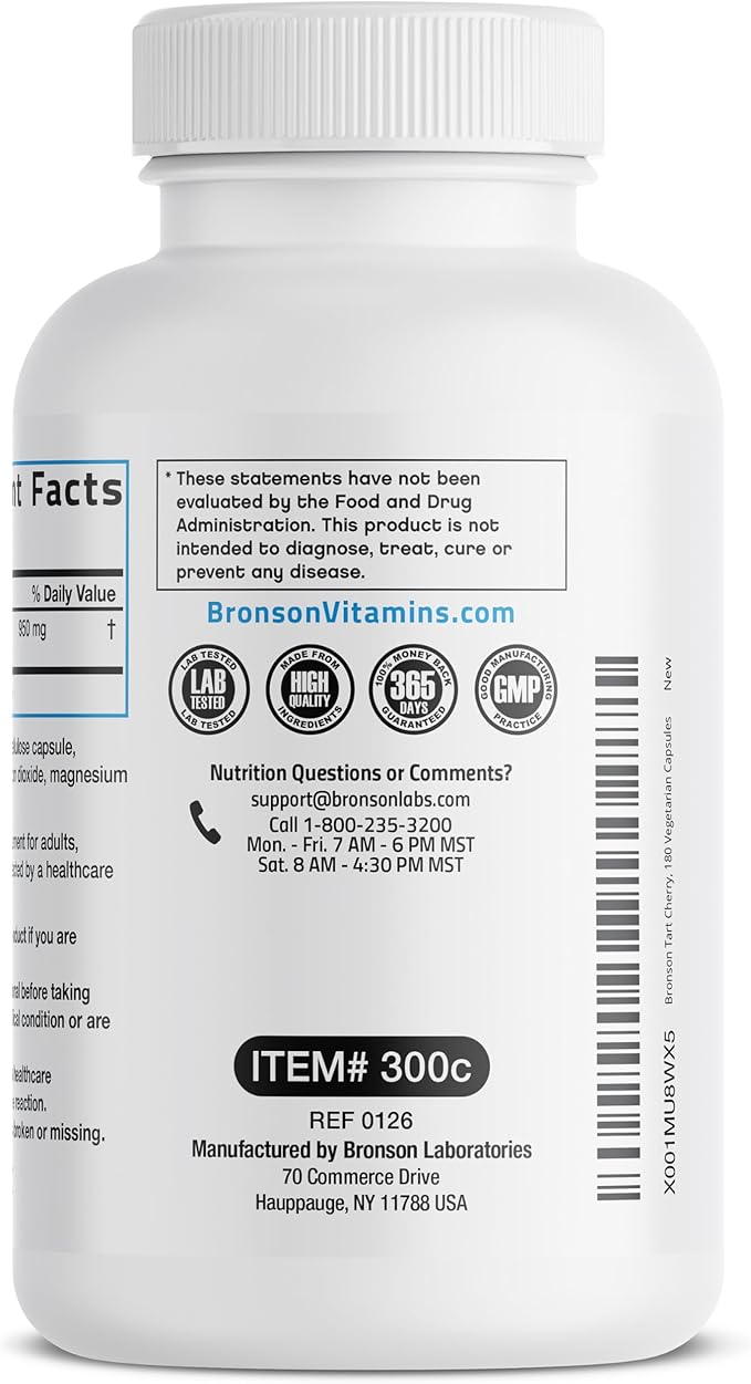 Bronson Tart Cherry Maximum Strength, 180 Vegetarian Capsules (90 Servings)