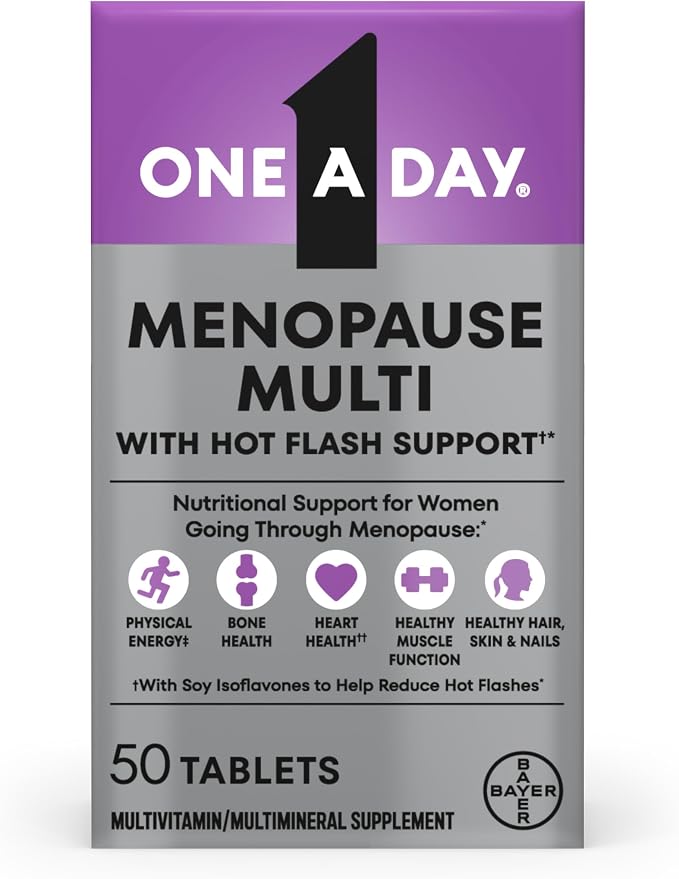 One A Day Women's Menopause Multivitamin with Vitamin A, Vitamin C, Vitamin D, Vitamin E and Zinc for Immune Health Support, Bone Health, 50 Count (New Packaging)